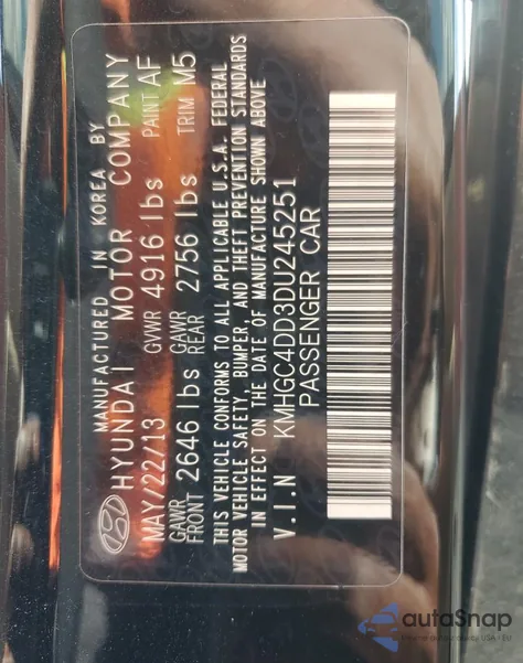 2013 Hyundai Genesis 3.8L from USA, damaged, VIN KMHGC4DD3DU245251